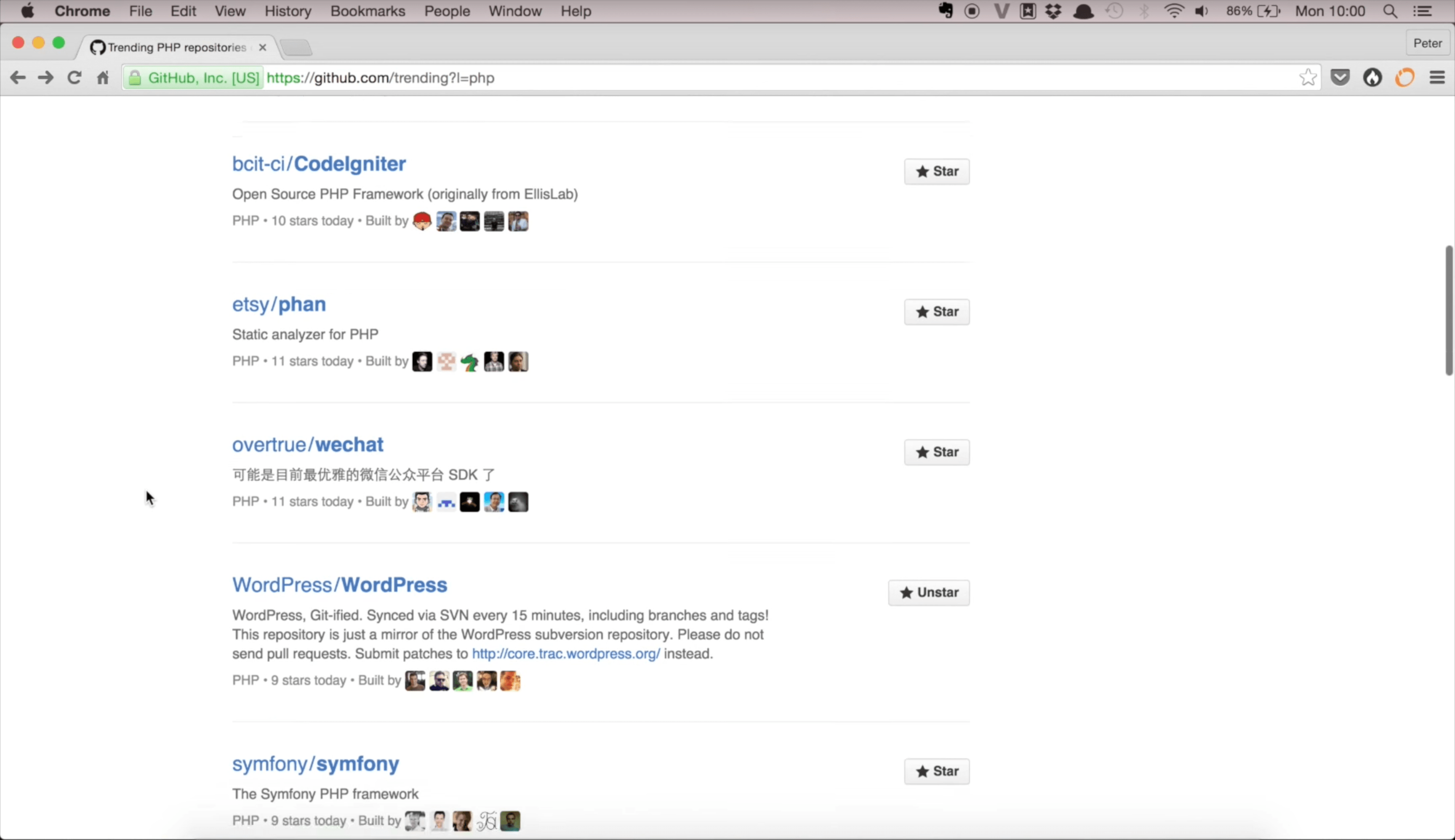 WordPress as trending Git repository on GitHub